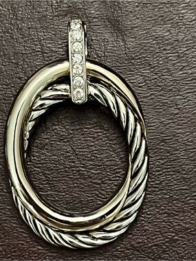 Polished Silver-Tone Twisted Ring Pendant Necklace - Silver